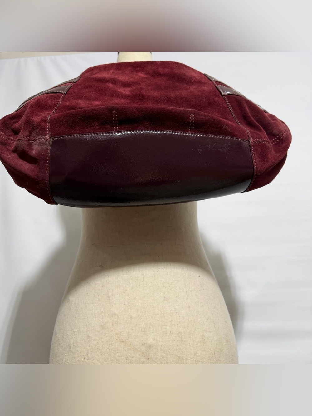 Cole Haan • Merlot Suede & Patent Leather Y2K Hobo Shoulder Bag - Picture 8 of 15